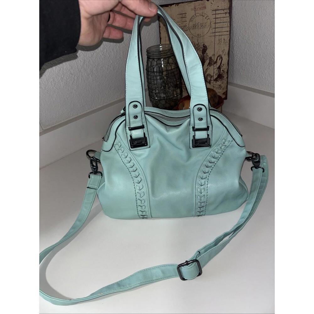Black Rivet Teal Vegan Leather Purse W Black And Nickel Accent